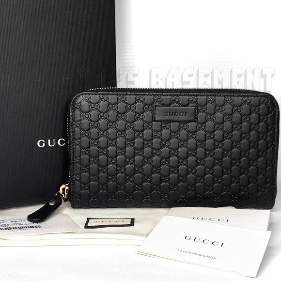 Gucci Handbags - GUCCI black MICRO GUCCISSIMA GG leather Zip around checkbook Wallet Clutch Purse